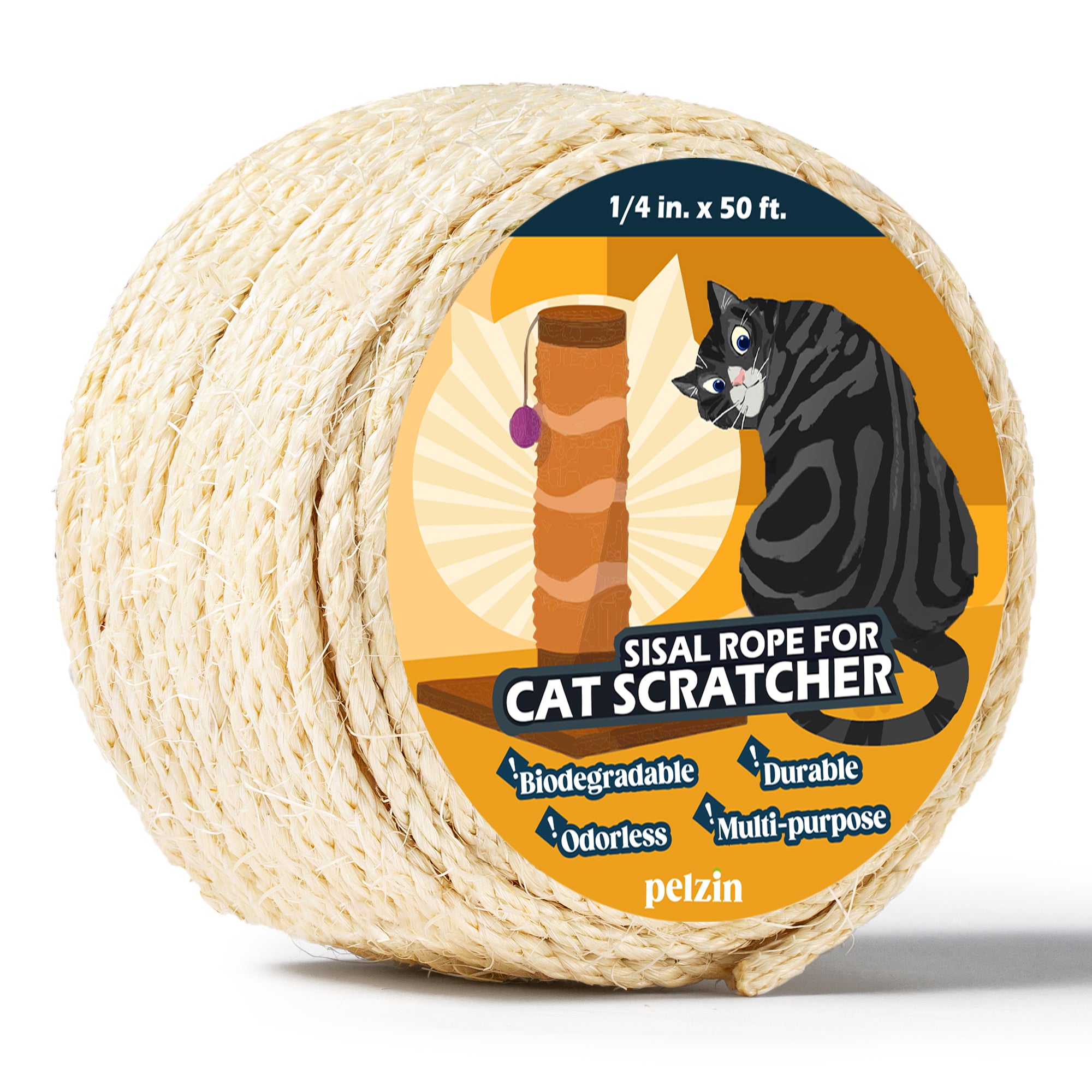 Natural Sisal Rope for Cat Scratcher 1/4 Inch by 50 Feet